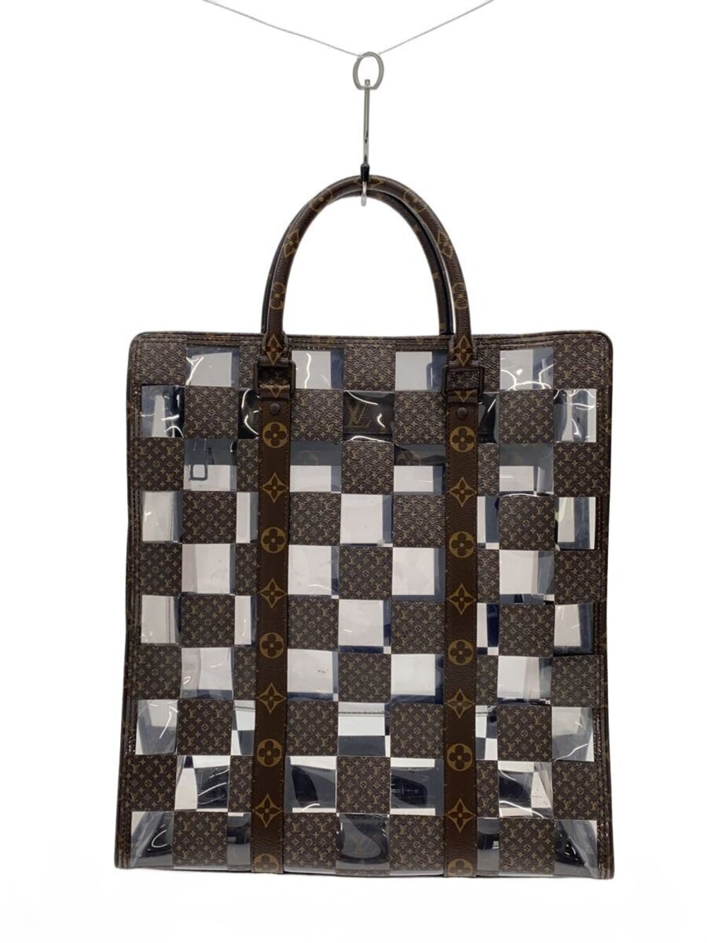 LOUIS VUITTON Sac Plat Monogram Chess Leather Brown All over
